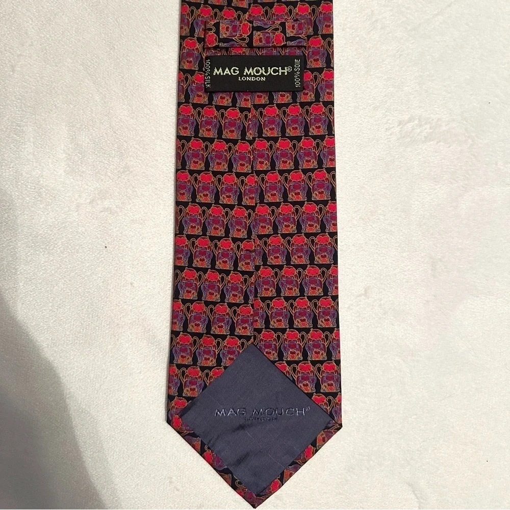Mag Mouch London 100% Silk Mens Neck Tie Monkeys Red Black Vibrant Colorful